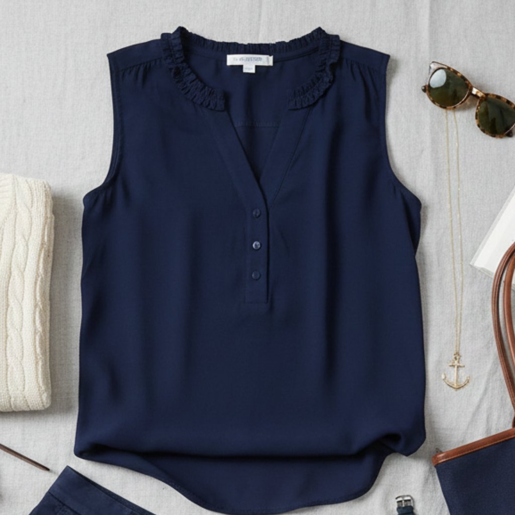 Boden Sleeveless Ruffle Neck Blouse